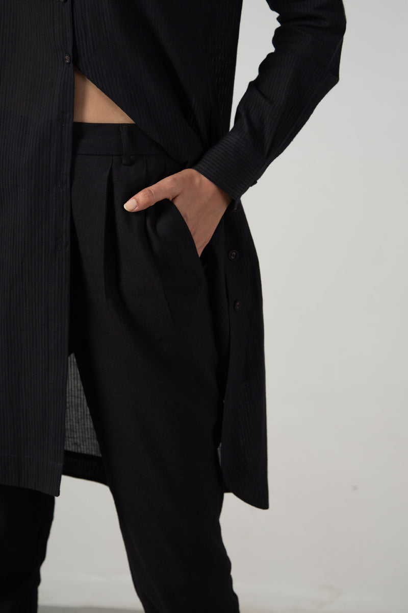 Black straight fit pleated pants