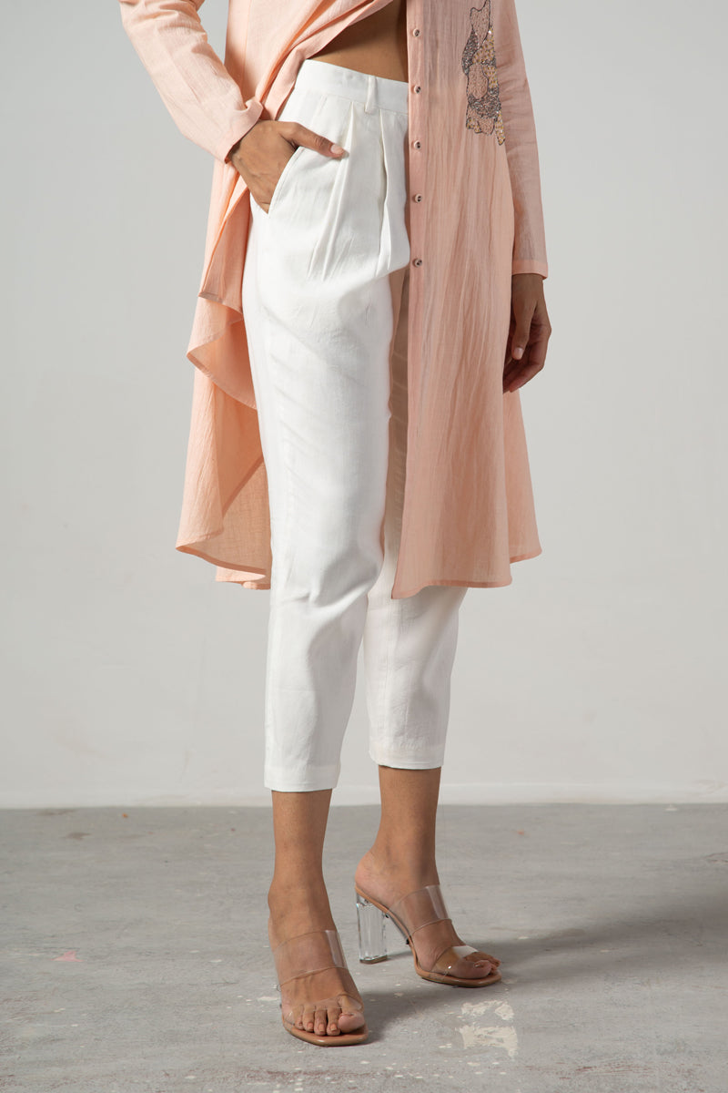 White straight fit pleated pants