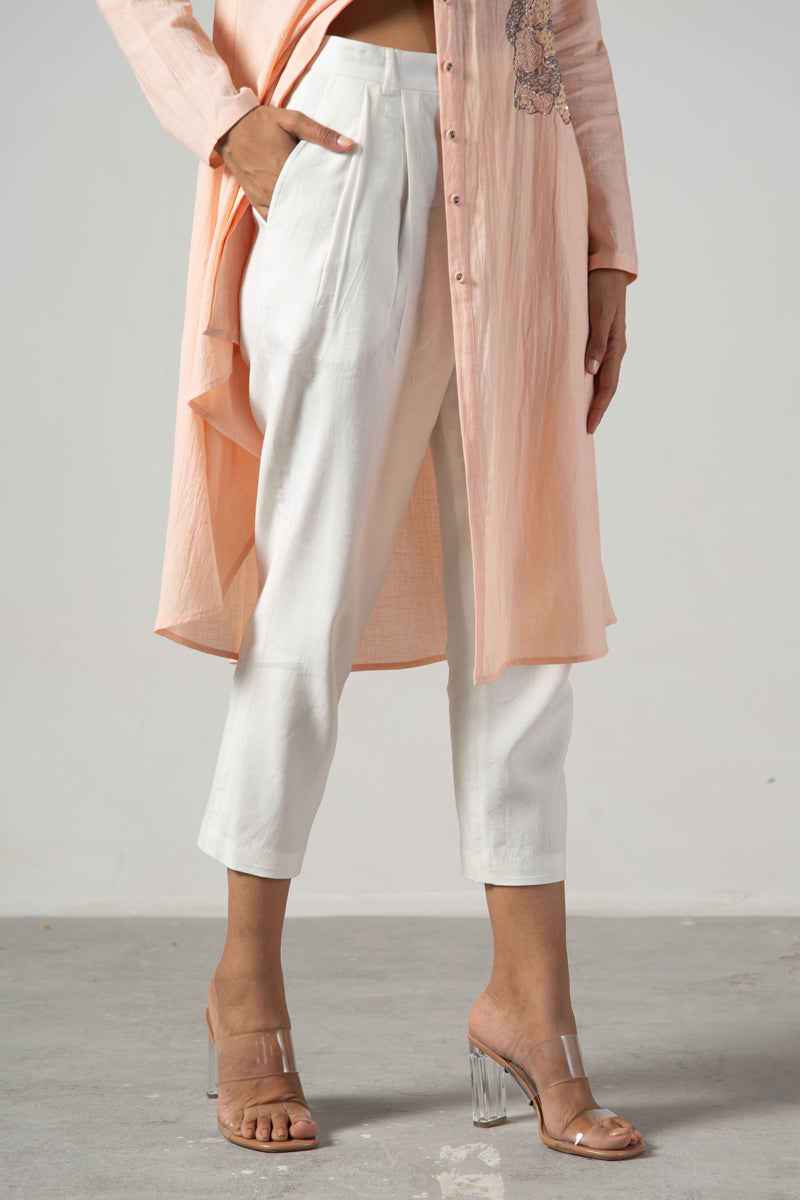 White straight fit pleated pants
