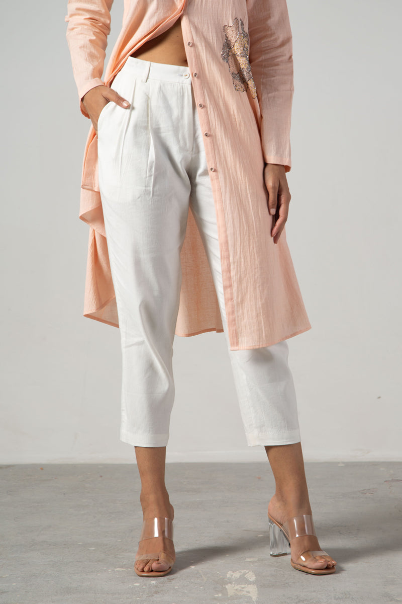 White straight fit pleated pants