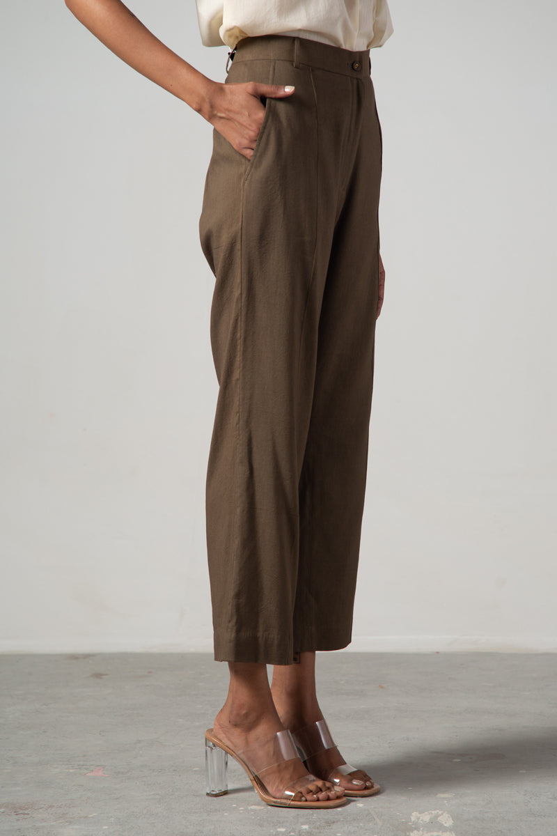 olive green straight pants with pin tuck