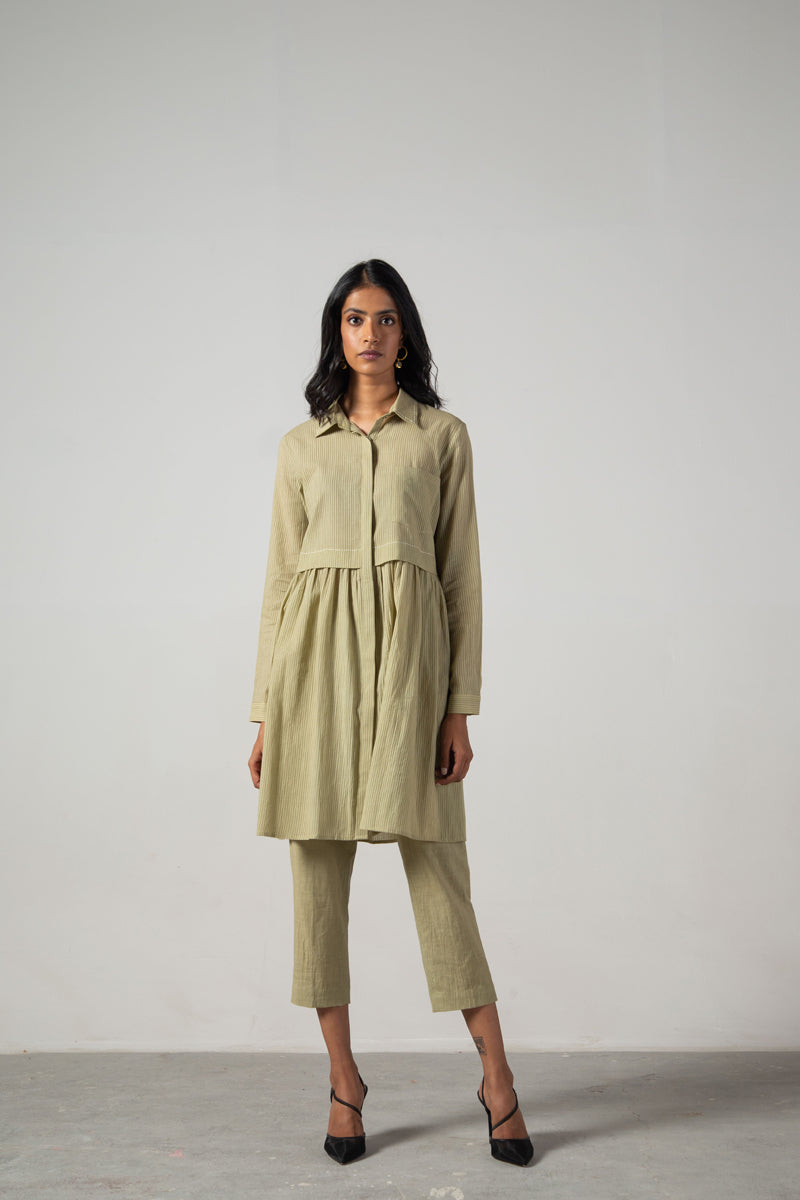 Green long gather shirt