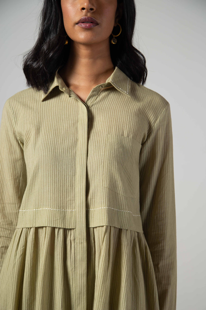 Green long gather shirt
