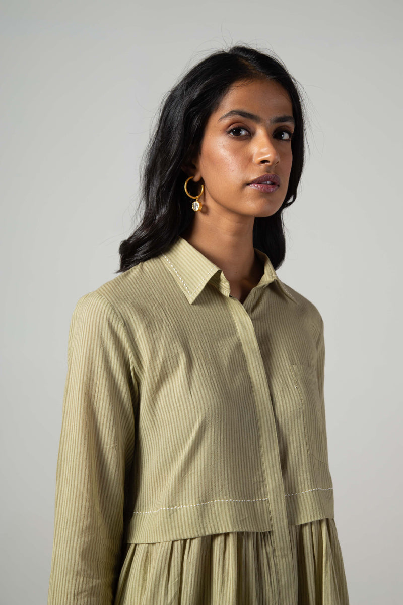 Green long gather shirt