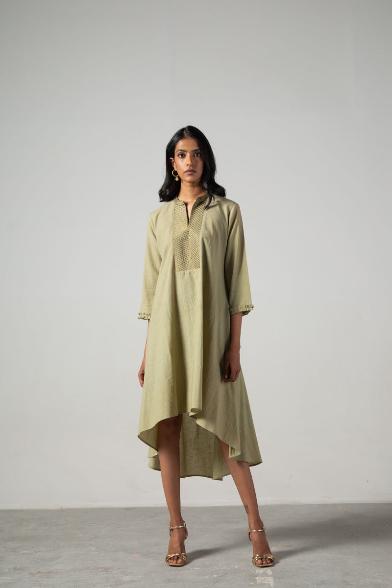 Green dress with mandarin collar