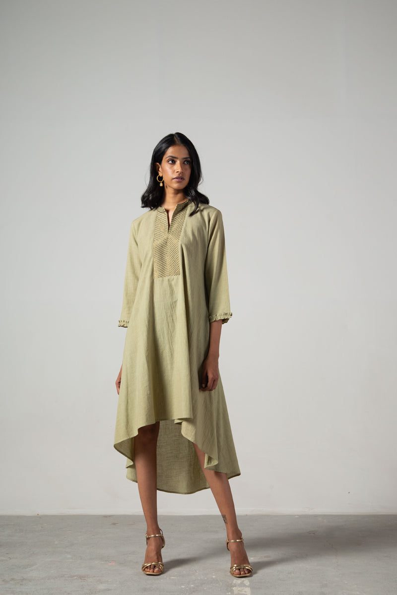 Green dress with mandarin collar