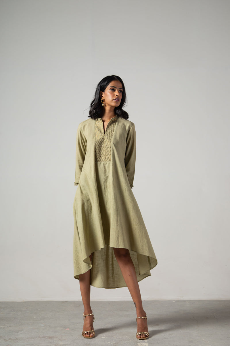 Green dress with mandarin collar