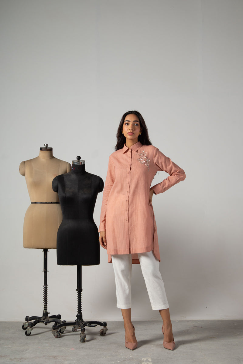 Old rose long side button shirt