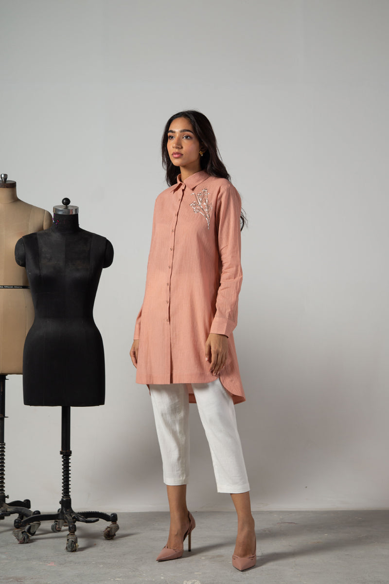 Old rose long side button shirt